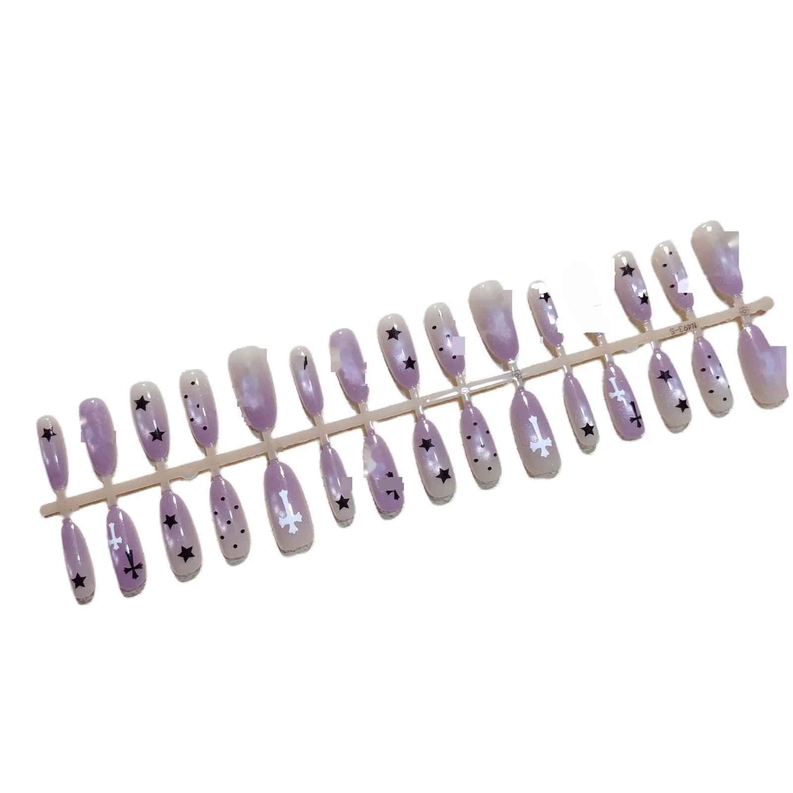 Violetiniai žvaigždėti „Cat Eye“ uždedami nagai, vidutinė ovali forma, 30 vnt.